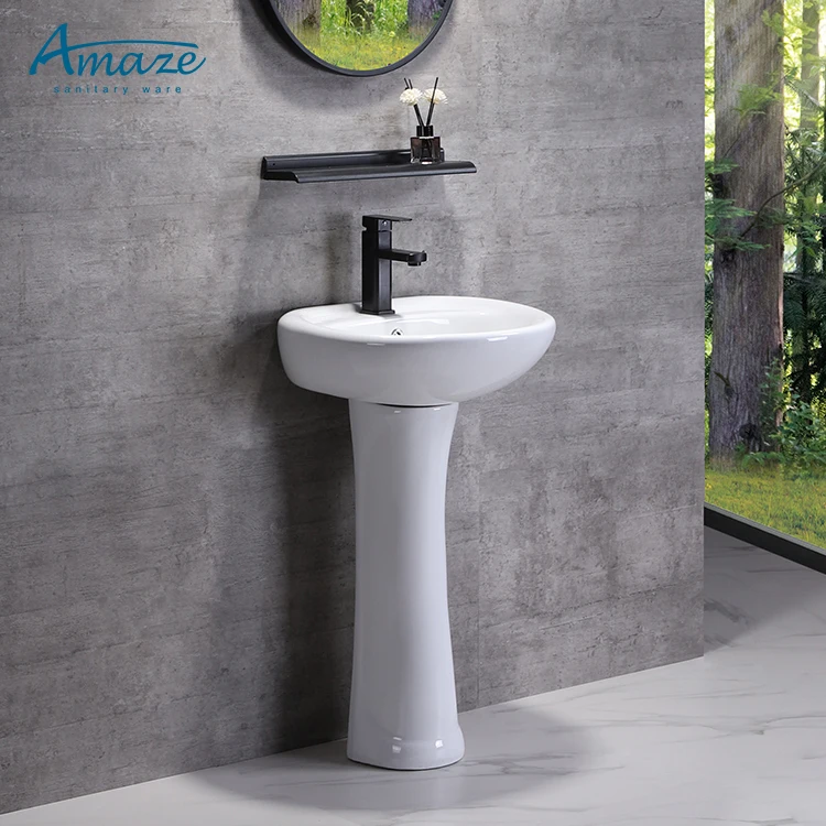 Cheap modern floor standing white hotel lavatory sanitary ware bathroom ceramic hand wash pedestal sink basin with pedestal