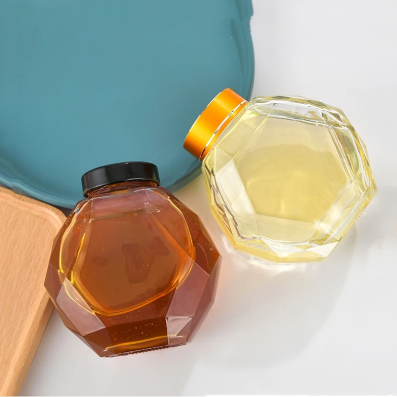 Wholesale Hexagon Mini Honey Jar Glass Jar 200ml 380ml Sealed Glass