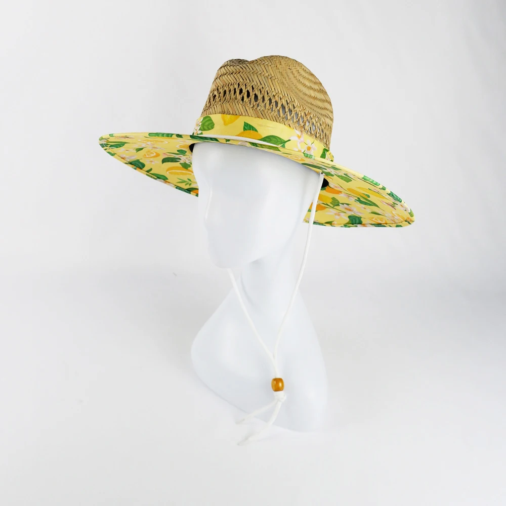 Unisex Lemon Sublimation Printed Fabric Summer Big Wholesale Custom Ribbon Lifeguard Outdoor Fishing Sombrero