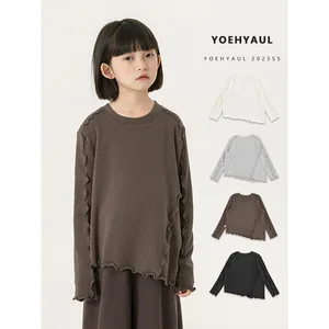 YOEHYAUL CD1910 4-16Y Wholesale High Quality Teenage Girls Shirt with Slashed Hem Solid Plain Toddler Shirt Custom Print