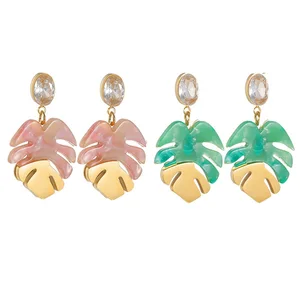 YUKAM Multi Colors Leaf Acrylic Turtle Back Bamboo Pendant Earrings Charm Drop Earrings Accessories Women Jewelry