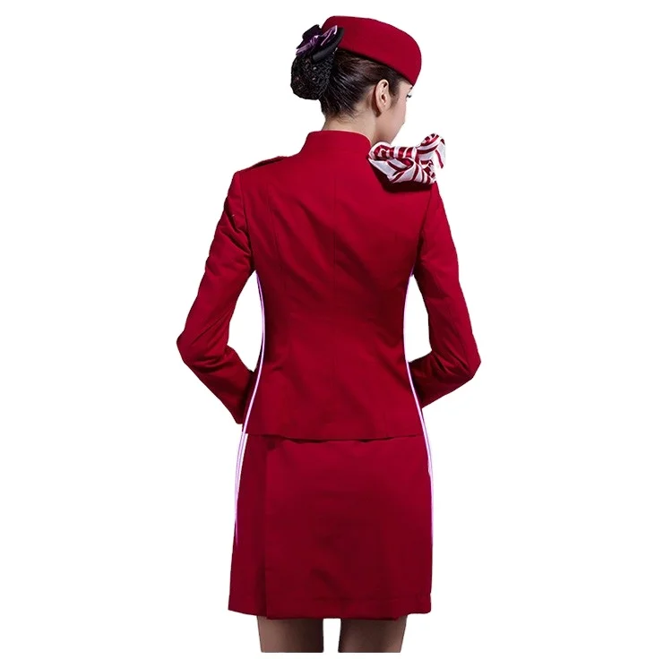 Custom High Quality Red Airline Uniform Flight Attendant Wear Air Pilot Stewardess Coat and Skirt Set for Stewardess