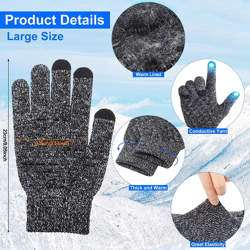 wholesale custom knit gloves unisex thick plush warm gloves touchscreen silicone non-slip knitted gloves winter