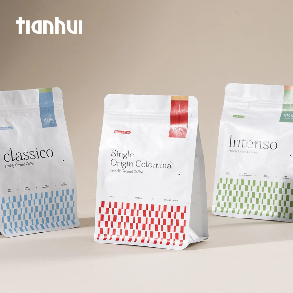 Tianhui Food Grade Resealable Zipper Stand-Up Pouch for Coffee Beans Packaging