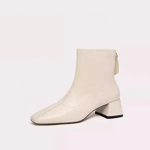 Women's Square Toe Ankle Boots with Height-Increasing Square Heel Chukka Boot-Shoes
