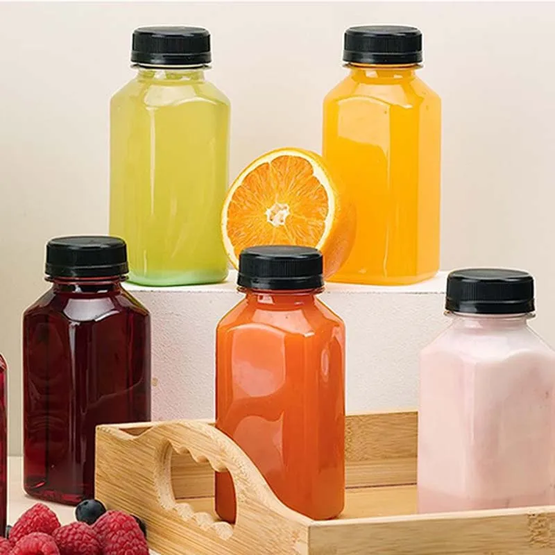 8oz 10oz 16oz Empty Reusable Juice Beverage Containers With Tamper Evident Lids Pet Clear Plastic Juice Bottles With Cap