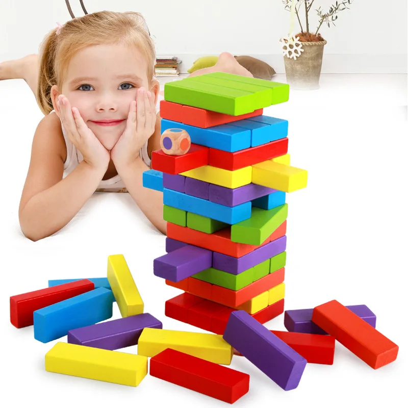 Colorful Jenga Game Balance and Fun with Wooden Blocks