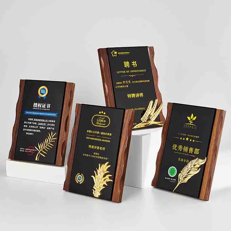 Factory Wholesale Cheap Price Crystal Glass Wood Plaque Award With Custom Design details