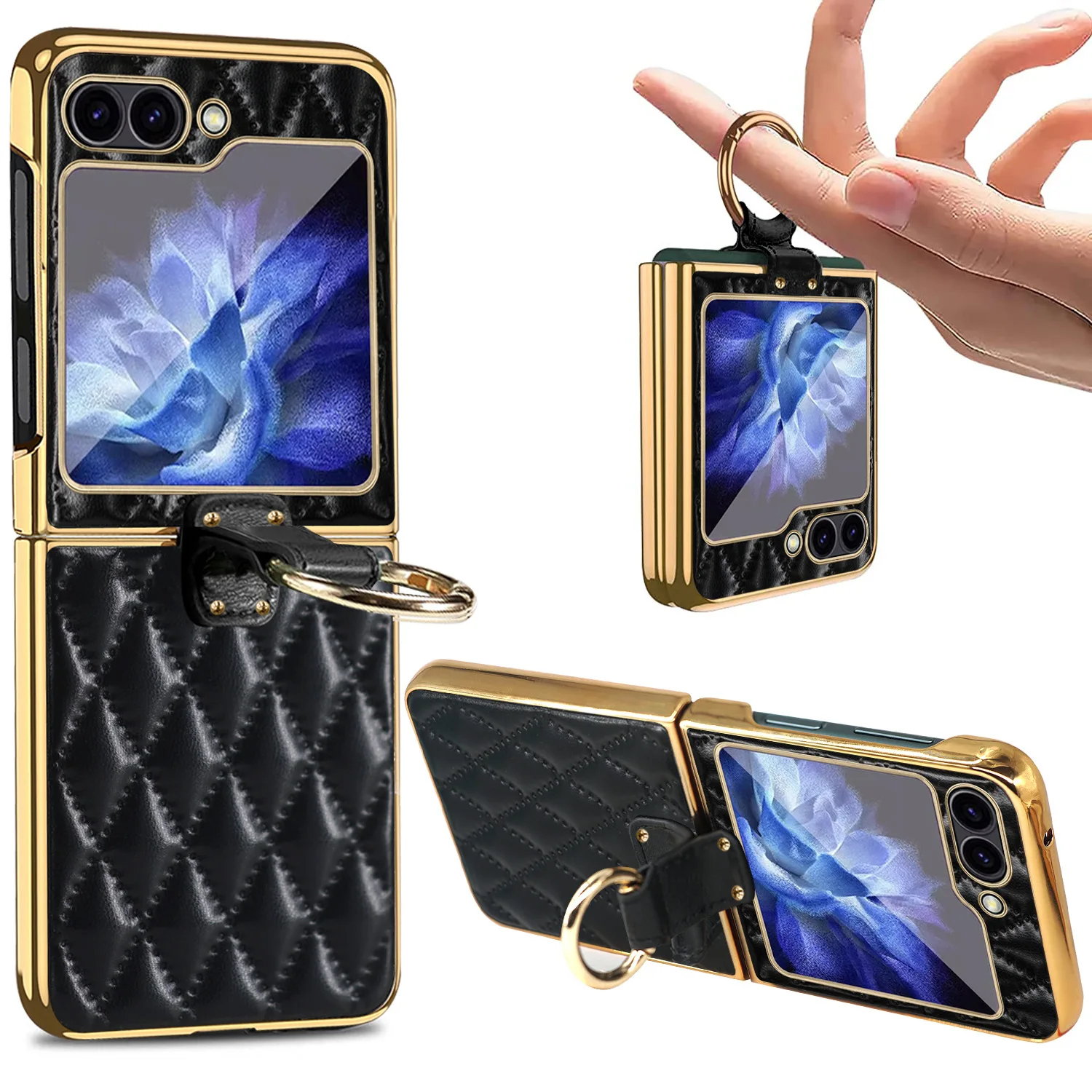 Rhombus Ring Anti-Fall Luxury Business Electroplated Mobile Phone Case For Samsung Z Flip 3 4 5 6 For Girl For Boy