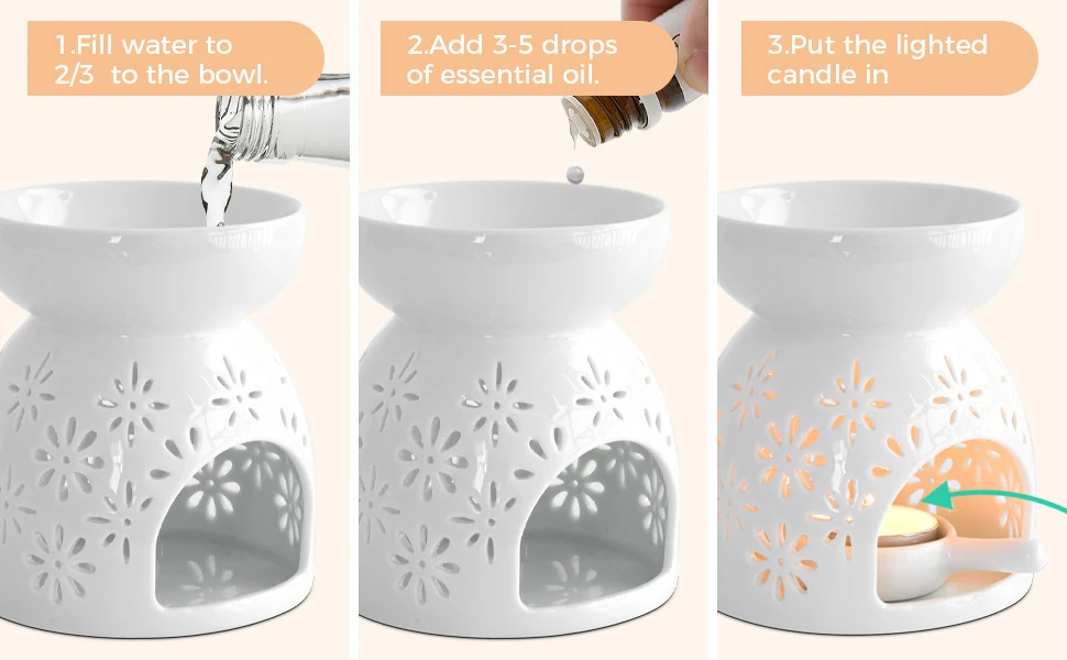 Ceramic Tealight Candle Holder Oil Burner,Tealight Wax Warmer With Candle Spoon,Aromatherapy