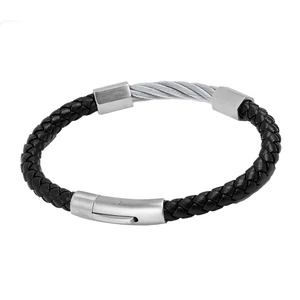 Manly Fashion Stainless Steel Wire Leather Bracelet Custom Mens Friendship Charm Fine Bangles Fashion Jewelry Bracelets Men