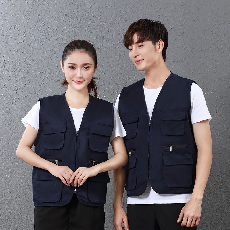 Factory Direct Custom Logo Work Vest Breathable Zipper Closure Outerwear with Pockets for Spring Season Work Uniform