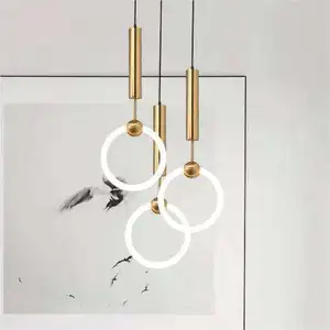 Dimmable Circle Hanging Lamp Kitchen Island Bedside Brass Chain Modern Single Head Pendant Lights