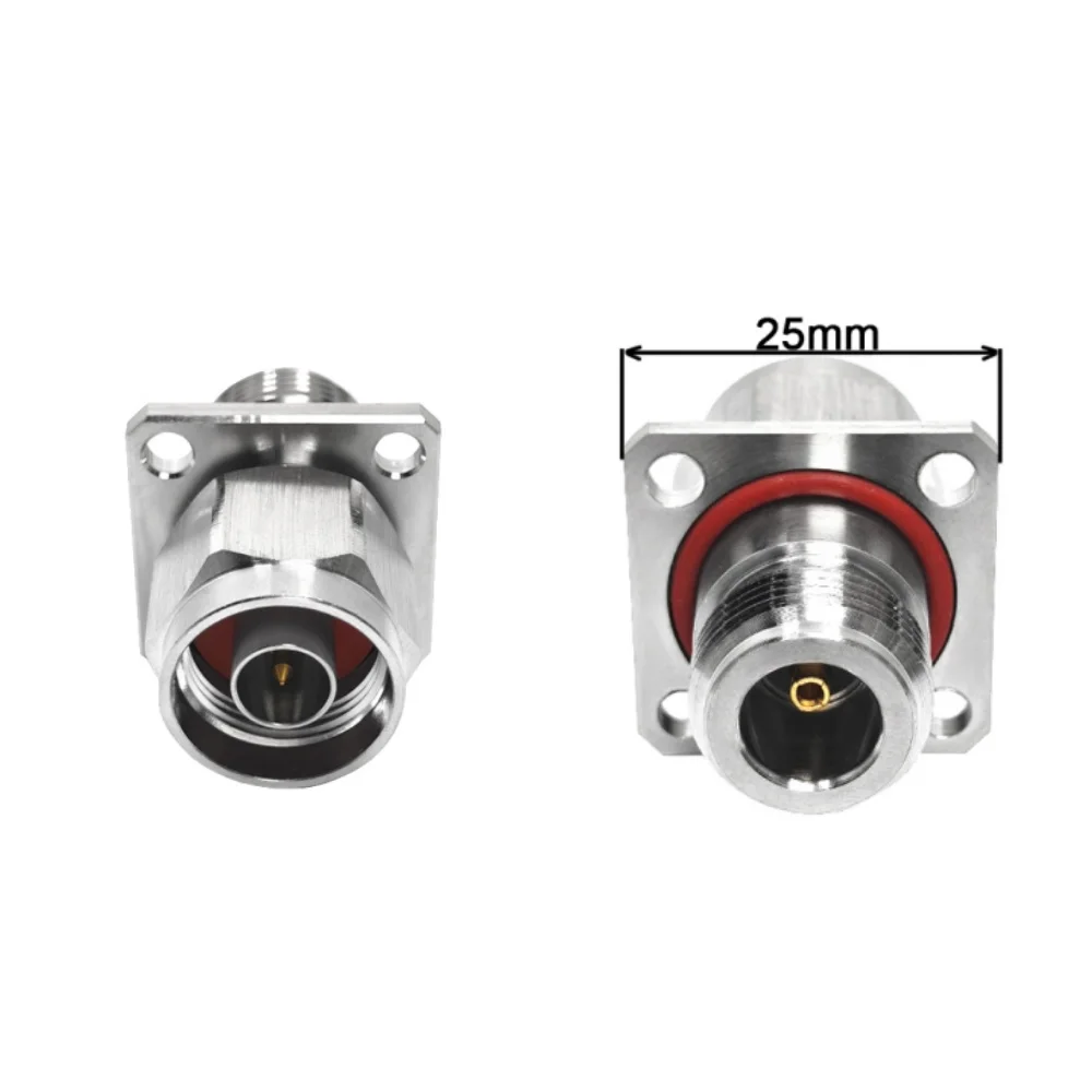 N Female Waterproof to N Male Connector with 4-Hole Flange for Panel Mount, N Jack to N Plug Coax Adapter