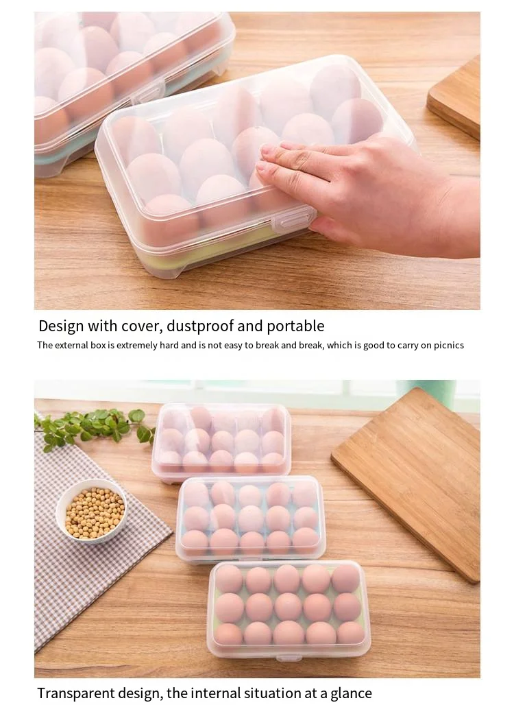 Kitchen egg carton storage box Plastic 15-panel anti-collision refrigerator crisper Frozen portable egg tray Egg holder factory