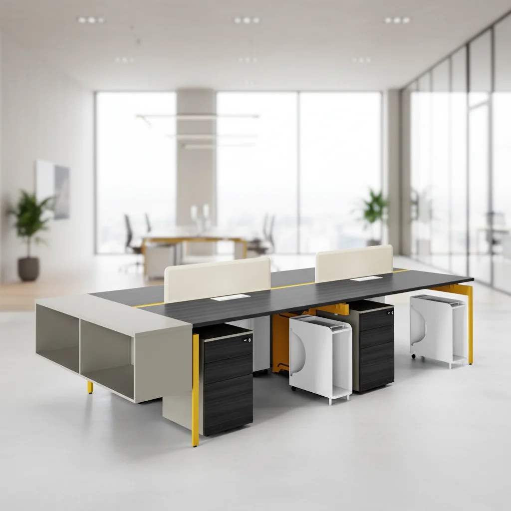 Modern Spacious Executive Work Desk Steel Leg Design Integrated Shelves Cable System Professional Office Setup Office Furniture 5