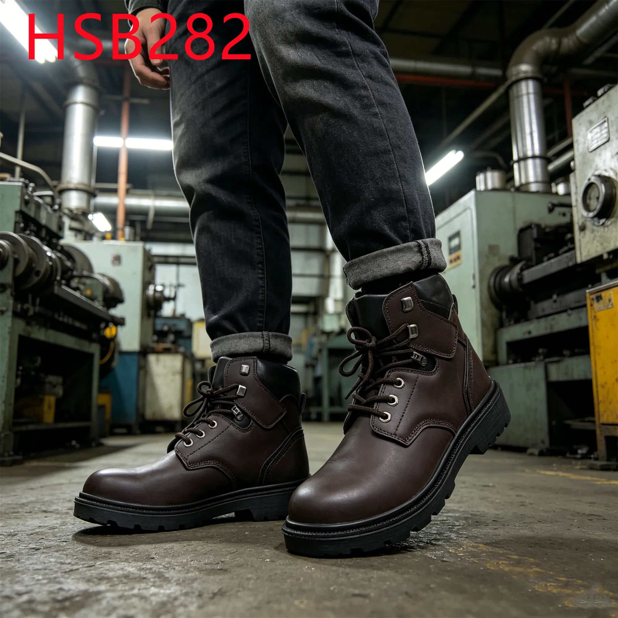 YYR,Electrical Work Anti-hit&puncture Sole Brown Security Footwear Sorting Center Natural Cow Leather Upper Safety Boots HSB282