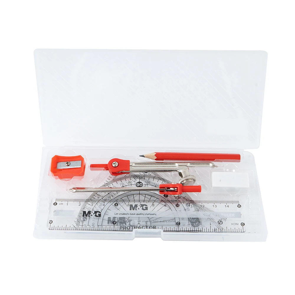 M & G отличный математический набор компас, 7 шт. в наборе, ПП коробка, школьные принадлежности, набор математических компасов