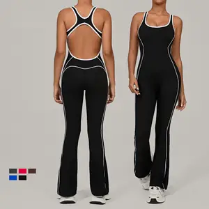 Hollowed-out Backless Tight Fit Breathable Quick Dry Hip-lifting Sleeveless Yoga Suit Jumpsuit for Women Daily Training