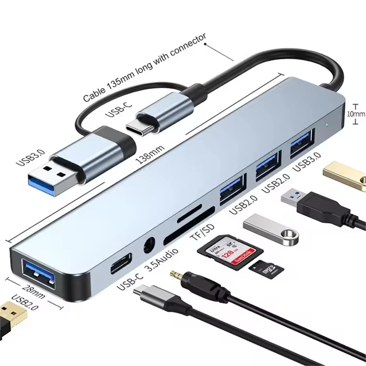 Welcome OEM Order, Factory Whole Selling 8 Ports Hub Adapter Type C & Usb3.0 Dual Connector Adapter Multifunction Tf Sd Card Reader Adapter Type C 8 In1 Usb C Hub - Buy Type-c Usb Adapter 8 In 1 Usb Hub Adapter 8 In 1 Usb-c Hub type C To Type A Adapter Usb C Hub 8 In 1 type-c To Usb3.0 Adapter 8 In 1 Usb Hub