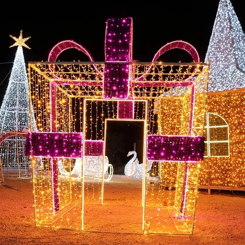 Коммерческое наружное Рождественское украшение двора, светодиодная 3D подарочная коробка с подсветкой