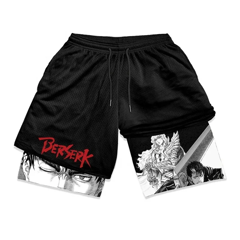 New Anime Berserk 2 In 1 Gym Shorts For Men Active Athletic Compression ...