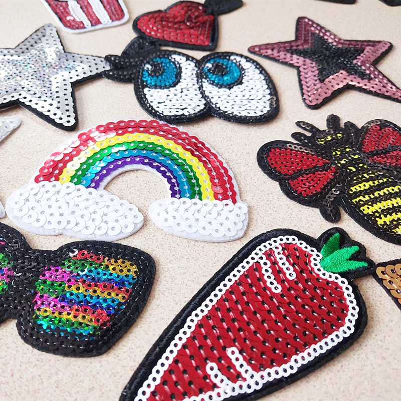 Custom Design Shiny Patch Factory Lovely Cherry Sequin Embroidery Patch for Clothes