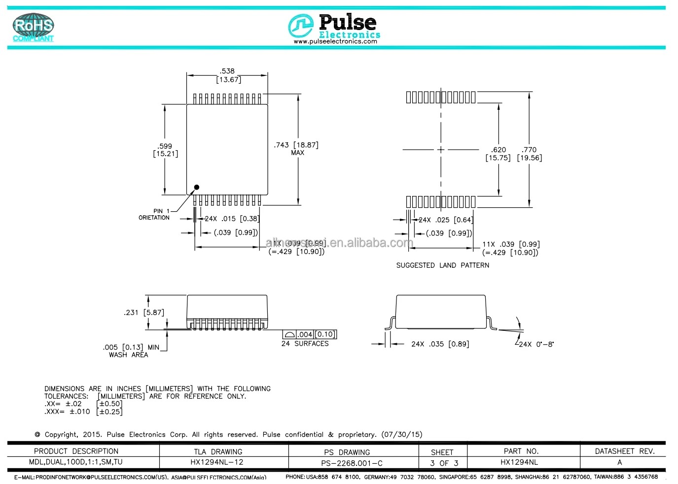 Hot sale Original HX1294NL Transformer MODULE XFRMR LAN 10/100 SMD 325uH LAN Base-T Pulse Transformer 1CT Surface Mount