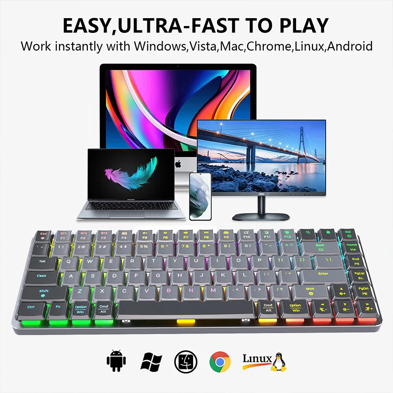 Wireless Mechanical Keyboard Triple Mode 2.4g/usbc/bluetooth Gaming