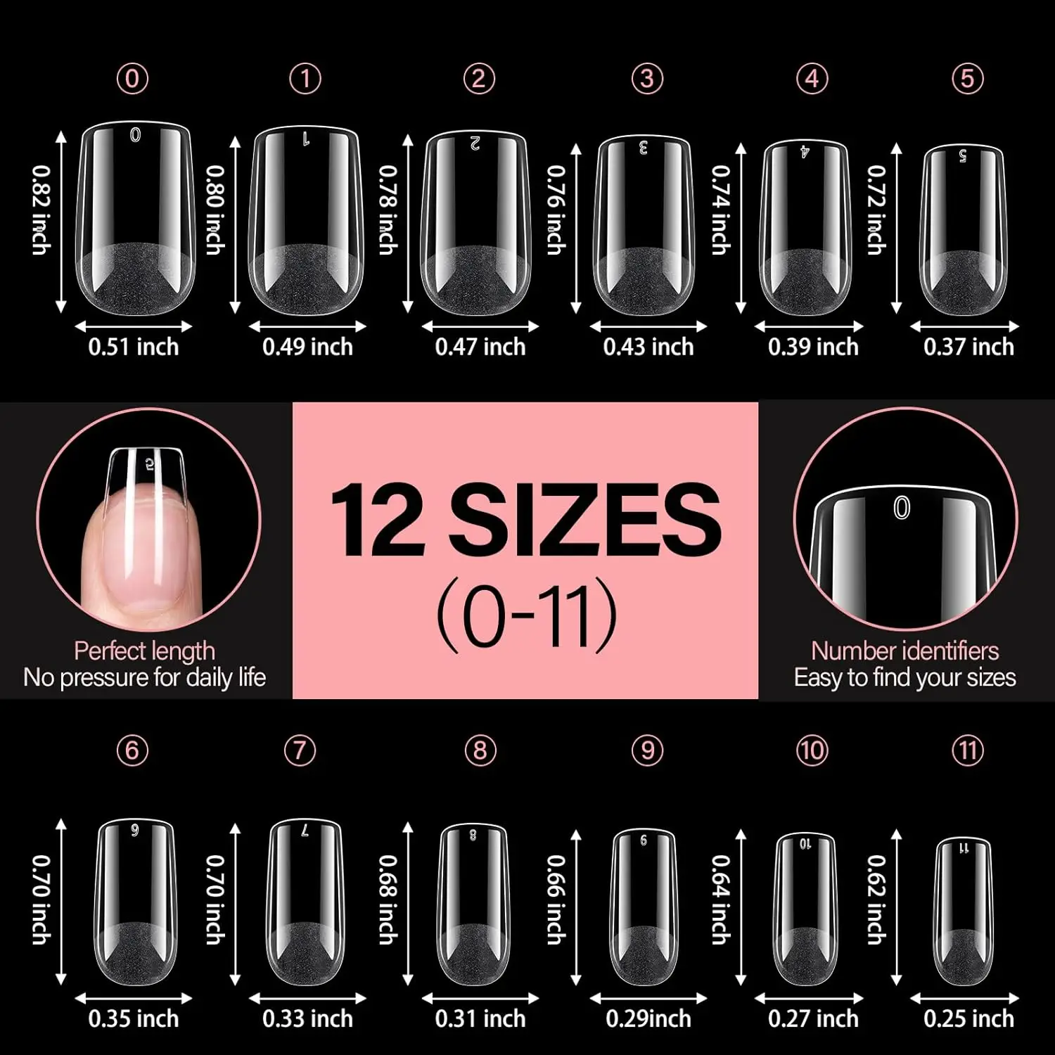240PCS Pre-Filed Artificial Fingernails Short Square Nail Tips Soft Gel Full Cover Clear Half Matte Acrylic Nail Tips 12 Sizes