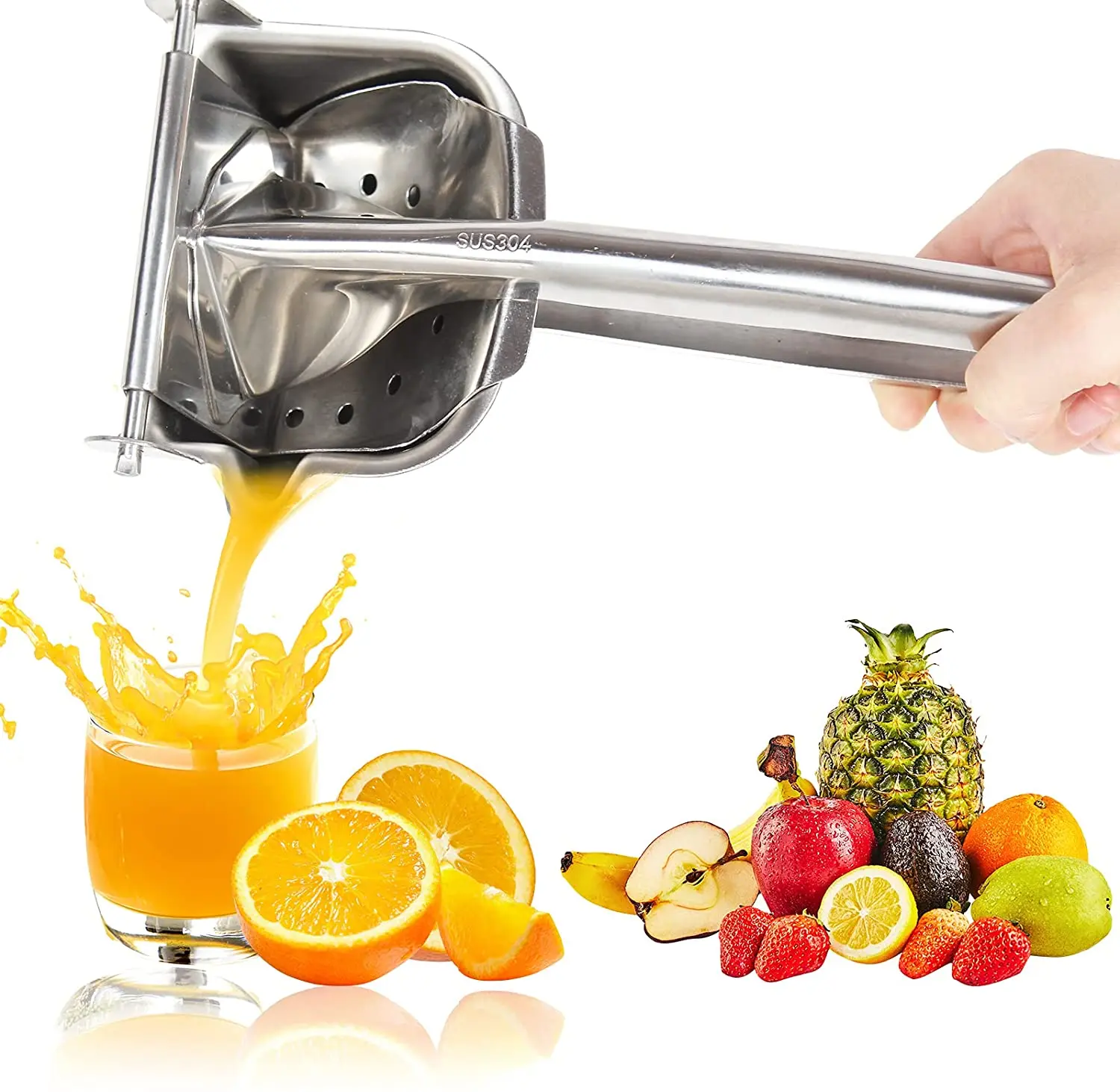 Hand Press Fruit Juicer Rustproof Heavy Duty 304 Stainless Steel Manual ...