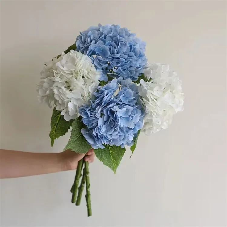 Grohandel Faux Hortensie White Moist Latex Knstliche Hortensie Blumen  Blau Single Real Touch Hortensien