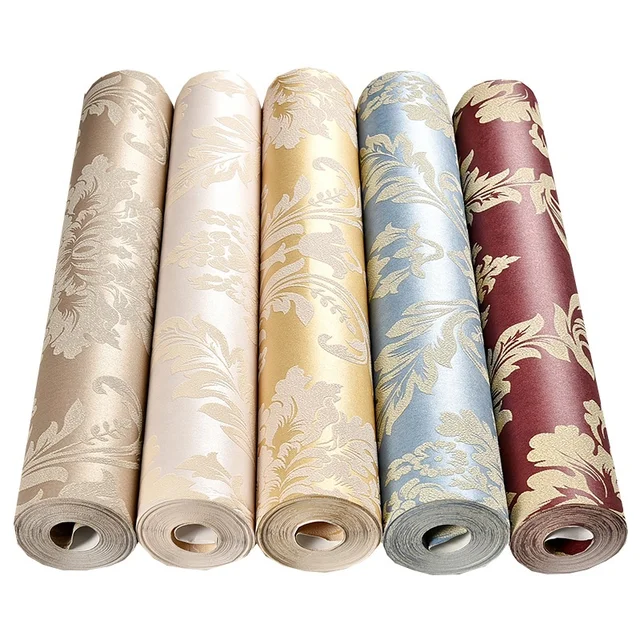 Vintage French Damasks High Quality Textured Non Woven Wallpaper Wall Paper Luxury Modern Floral Waterproof Wallpaper Gluing