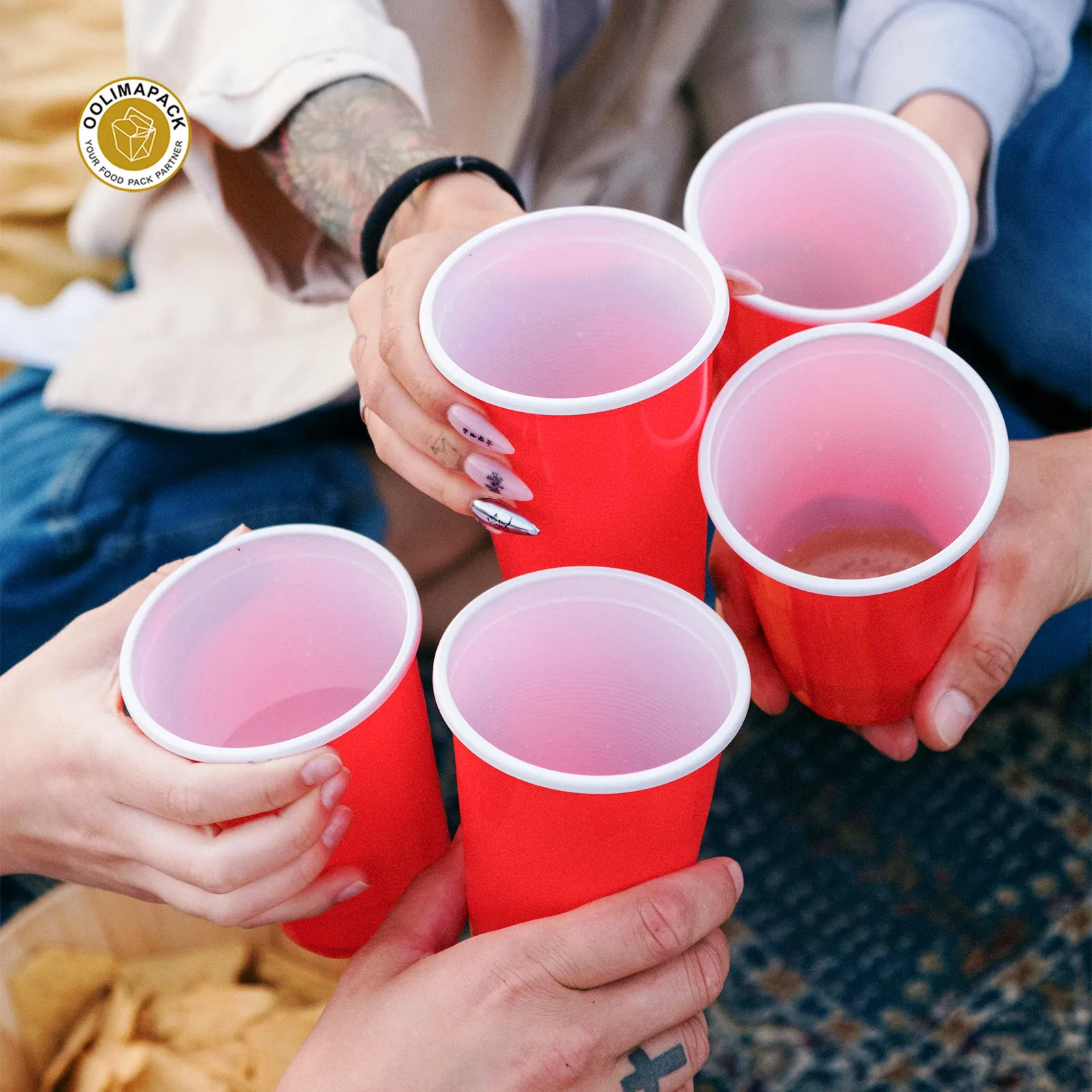 OOLIMAPACK PP Red Party Cup 24oz Capacity Custom Tea Drink Ice Cream Coffee Food Beer Juice Wine Champagne Tequila Soda