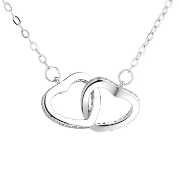 S925 Sterling Silver Double Heart Diamond Necklace Fashion Jewelry for Women Valentine's Day Gift