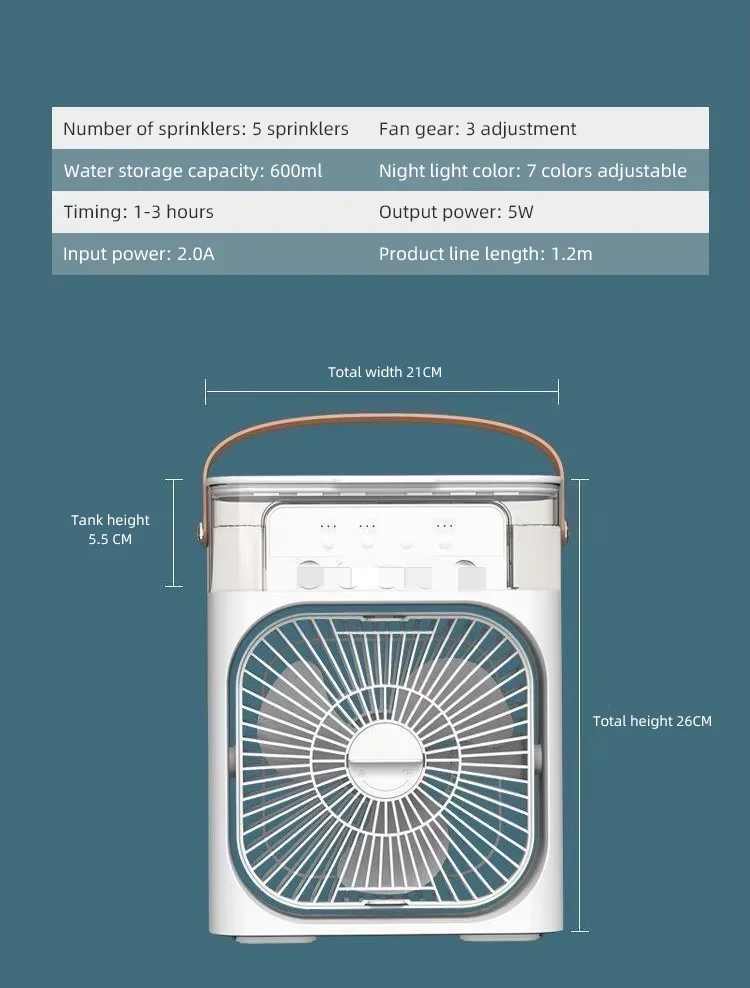 USB Portable 3-Speed 3-in-1 Desktop Cooling Fan 600ML Space Humidifier for Office Home Outdoor Use
