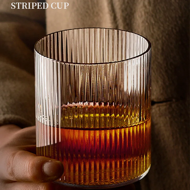 Transparent Ribbed Juice Water Glass Cup 300ml Handmade Vertical Pattern  Drinking Glasses Whisky  Glass Mug