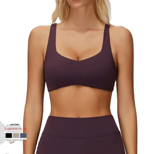 Breathable High Support Yoga Bra Crisscross Straps Wrinkle Style Solid Pattern Nylon Sports Underwear for Running Fitness
