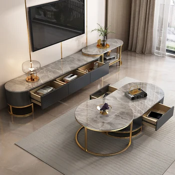 HANYEE Hot Selling Home Furniture  Elegant Custom TV stand Living  Room Marble top TV Cabinet