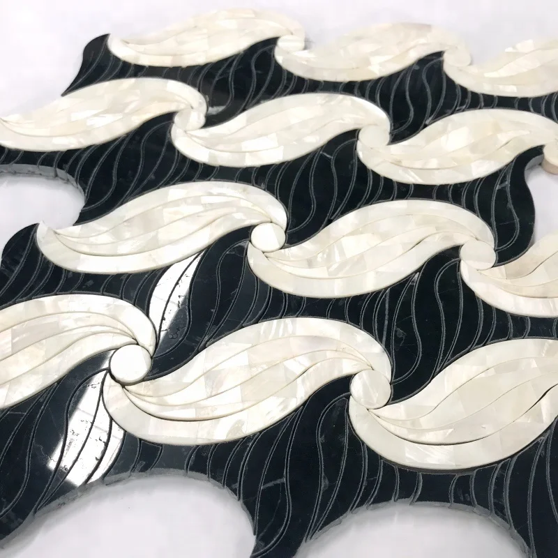 High Quality Irregular Shape Marble Mix Shell Waterjet Mosaic Tile