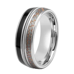 Comfort Fit Ring Stainless Steel and Guitar String Niobium Titanium and Copper Mix Superconductor Ring for Men