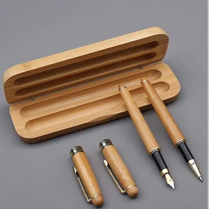 Hot Selling Luxury  Promotion Business Gift Wood Bamboo Pen with Custom logo Christmas Gift 2 Bamboo Pens Set with Bamboo  Box