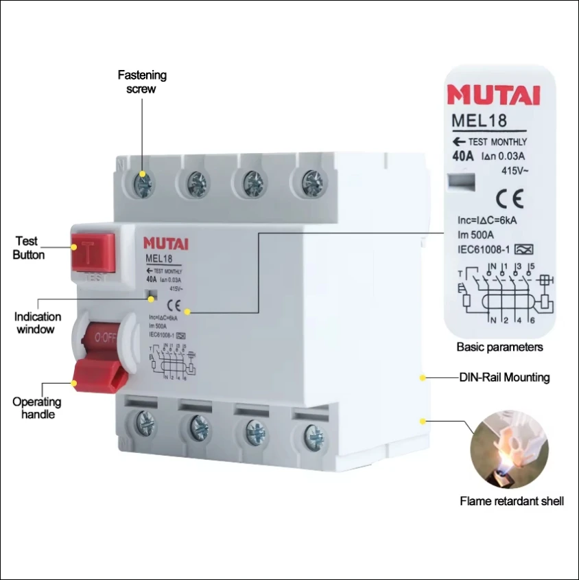 Factory 16a 25a 40a 40 Amp 63a 80a 100a AC RCCB Price 4P 4 Pole 4 Phase Residual Current Circuit Breaker