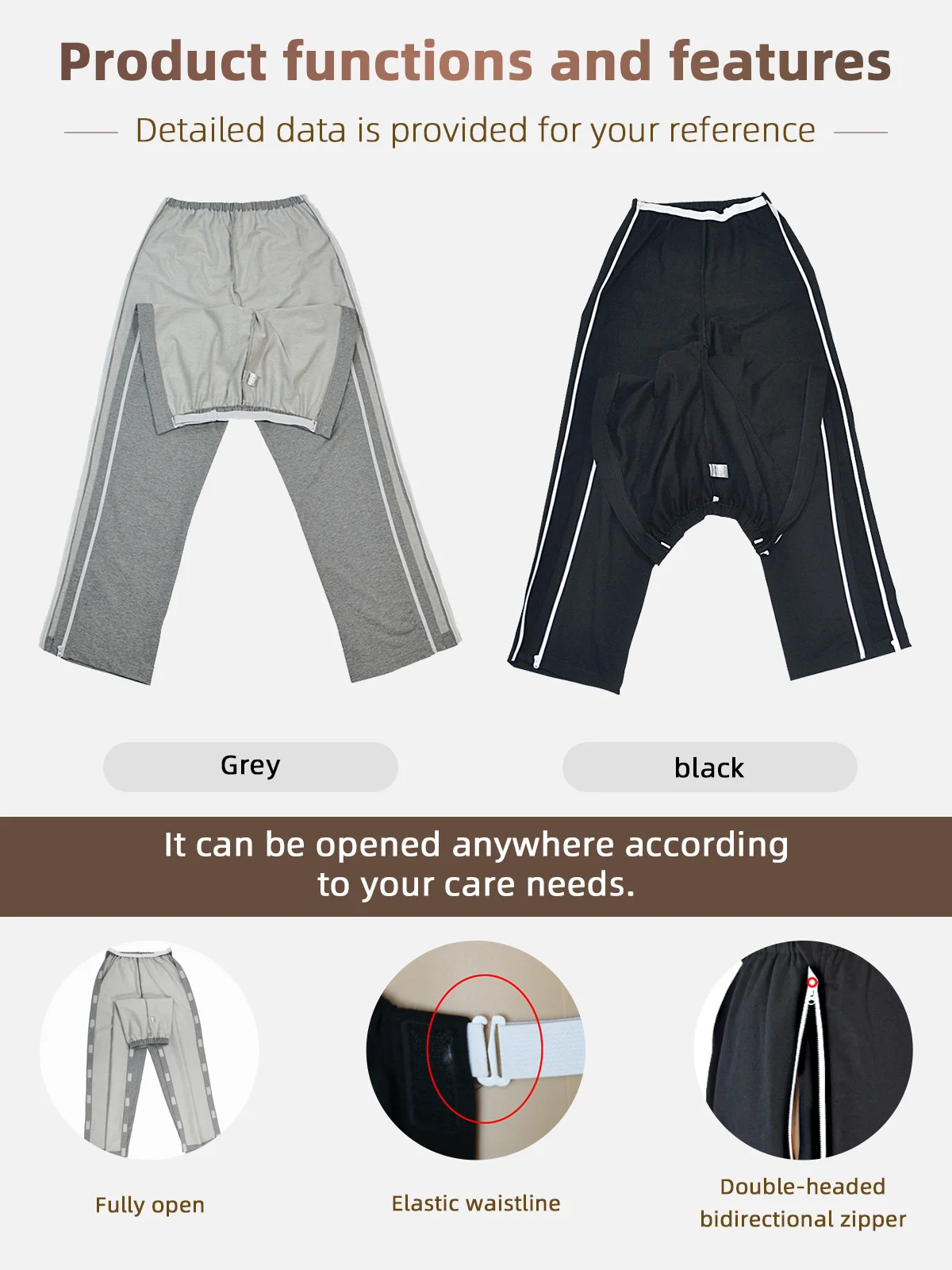 Wholesale Full Opening Nursing Pants Open Crotch Trouser Home Hospital - product detail 4