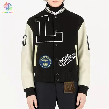 Custom Baseball Versity Jackets For Men Genuine Leather Sleeves Multiple Embroidery Patch Red Black Letterman Varsity Jacket