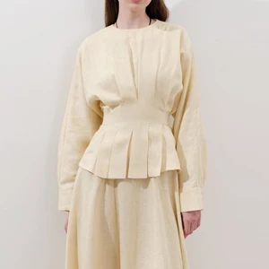 Female Hot Sale Custom Fall Clothes Women Lined Side Zipped Elegant  Long Sleeve Pleated Blouse Ladies Tops Casual Shirt