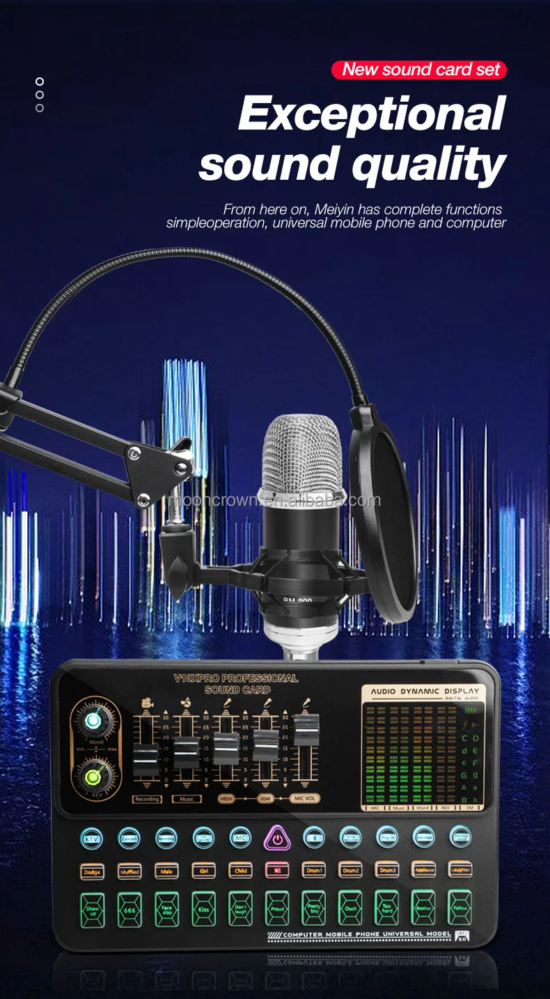 V10 Pro Sound Card Usb Karaoke Portable Recording Studio Podcast