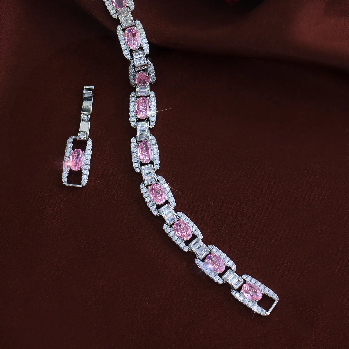 Luxury Pink CZ Bracelets - Elegant Cuban Chain Links
