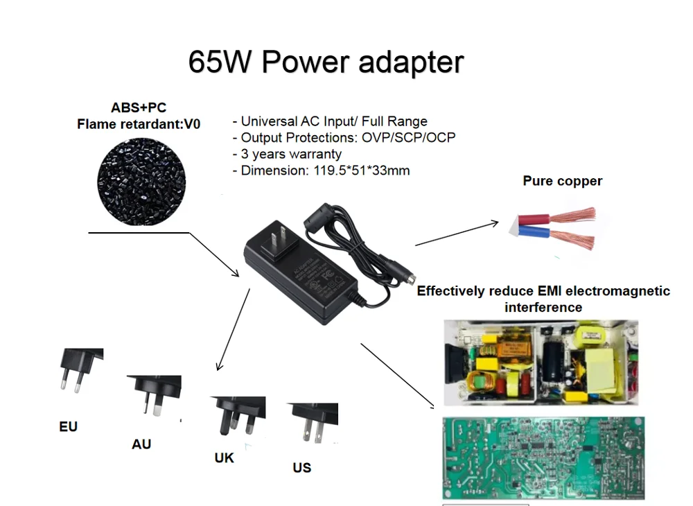 65w адаптер питания Ac/Dc адаптер для ноутбука 19v 20v 2a 3a 3.5a 12v 5a 60w настольный адаптер питания переменного тока 100-240 В переменного тока, 50-60 Гц 3 лет 3000ma