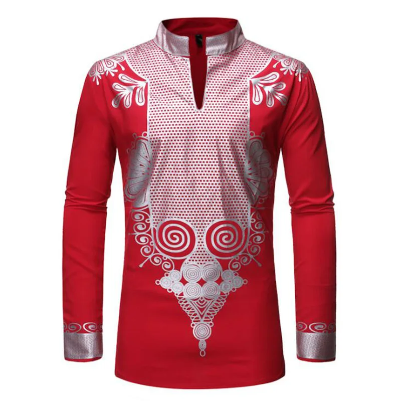 Autumn African Clothes For Men Casual Stand-up Collar Dashiki Long Sleeve Striped Adult Man Shirt